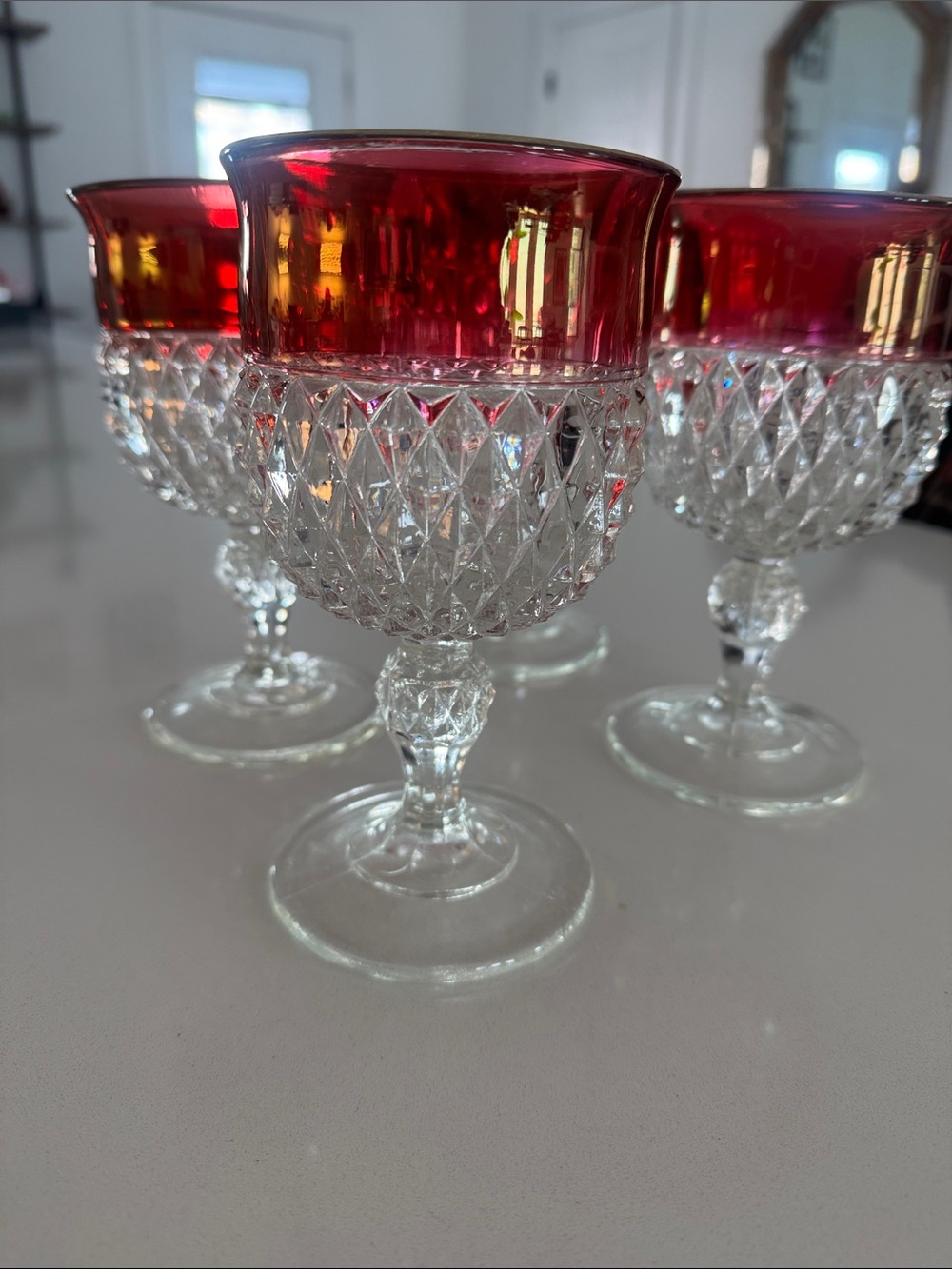 Red-Rim Cut Crystal Goblets - Set of 4